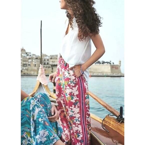 Anthropologie Ett Twa Schuyler Pant Wide Leg Rose Pink Floral Size Large Boho - Picture 8 of 8